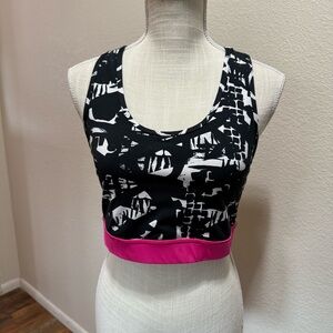 LuLaRoe INVINCIBLE Sports Bra BLACK WHITE PINK Rise Workout Collection - Large
